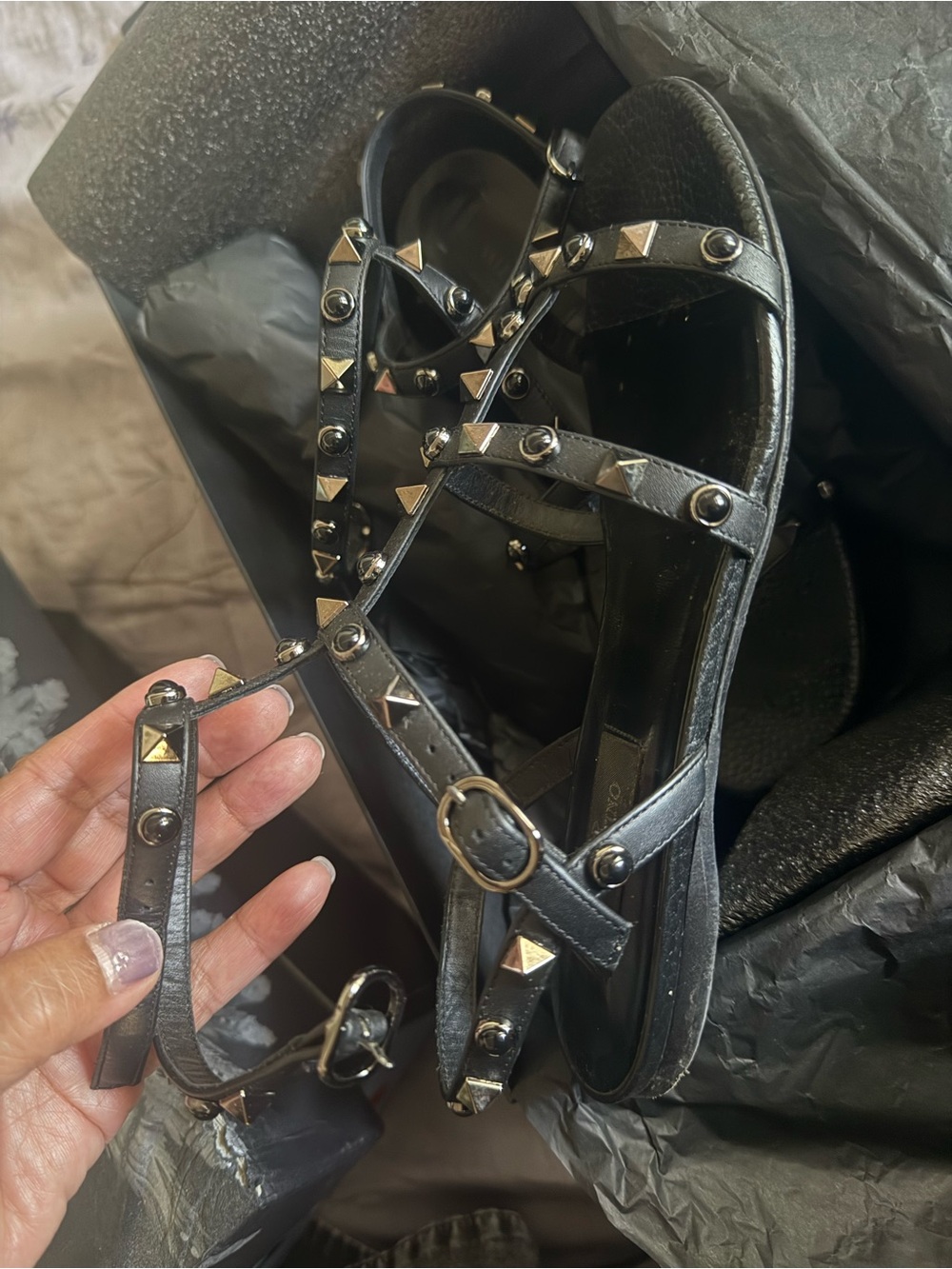 Valentino Studded Black Women's Strappy Sandals